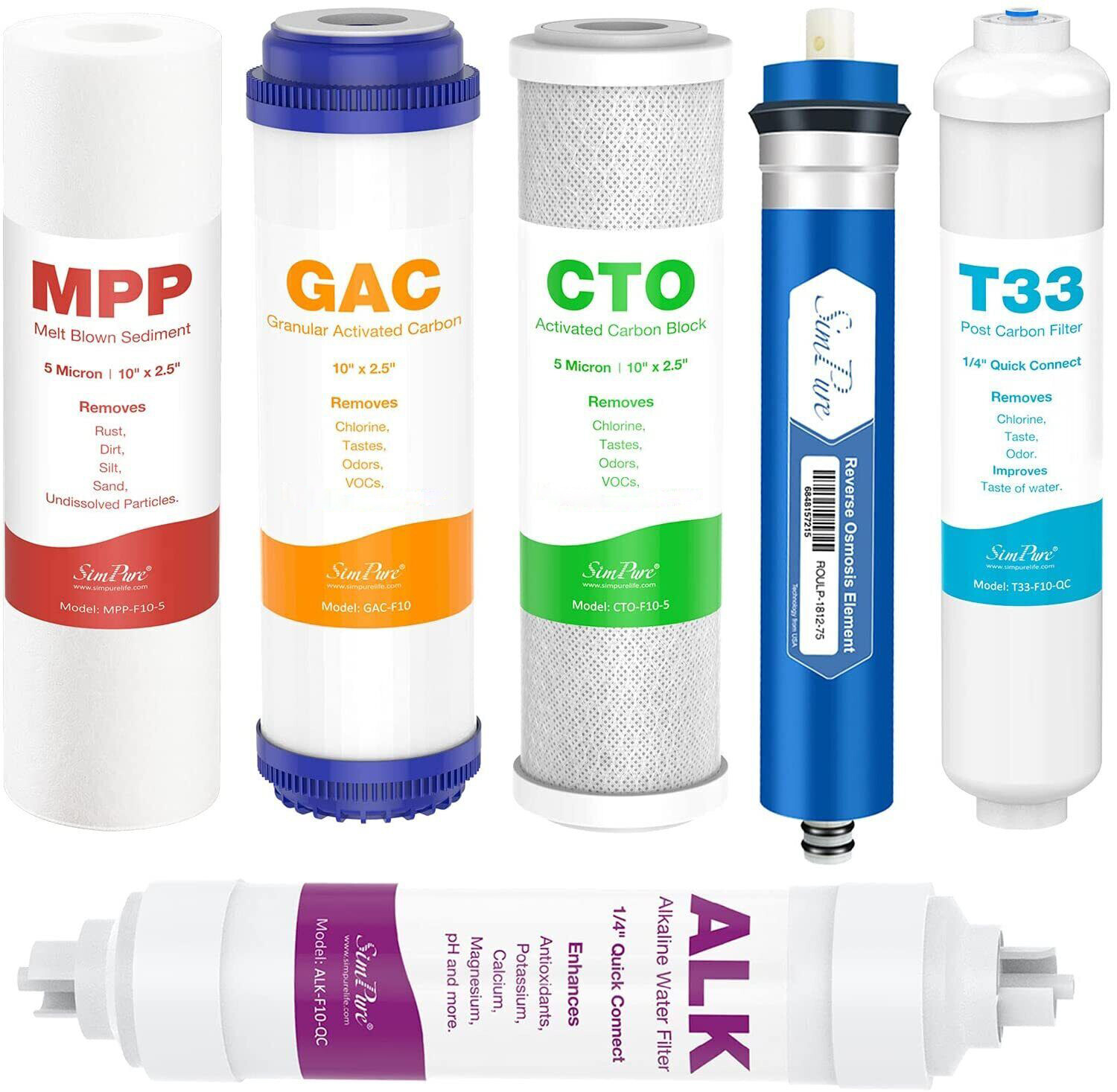 Simpure 6 Stage 100GPD Reverse Osmosis RO System Alkaline Drinking Water Filter gallery