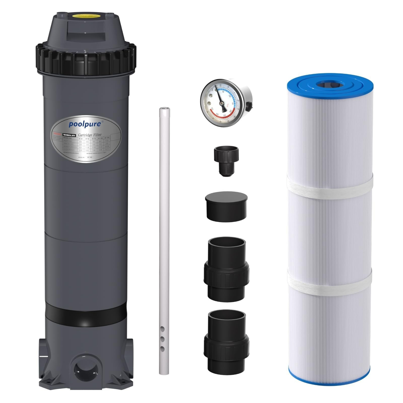 POOLPURE PFT-AF100 Cartridge Pool Filter Tank&Element for Above & Inground Pools gallery