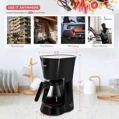 Drip Coffee Machine With 750ML Removable Water Reservoir Permanent Filter Black