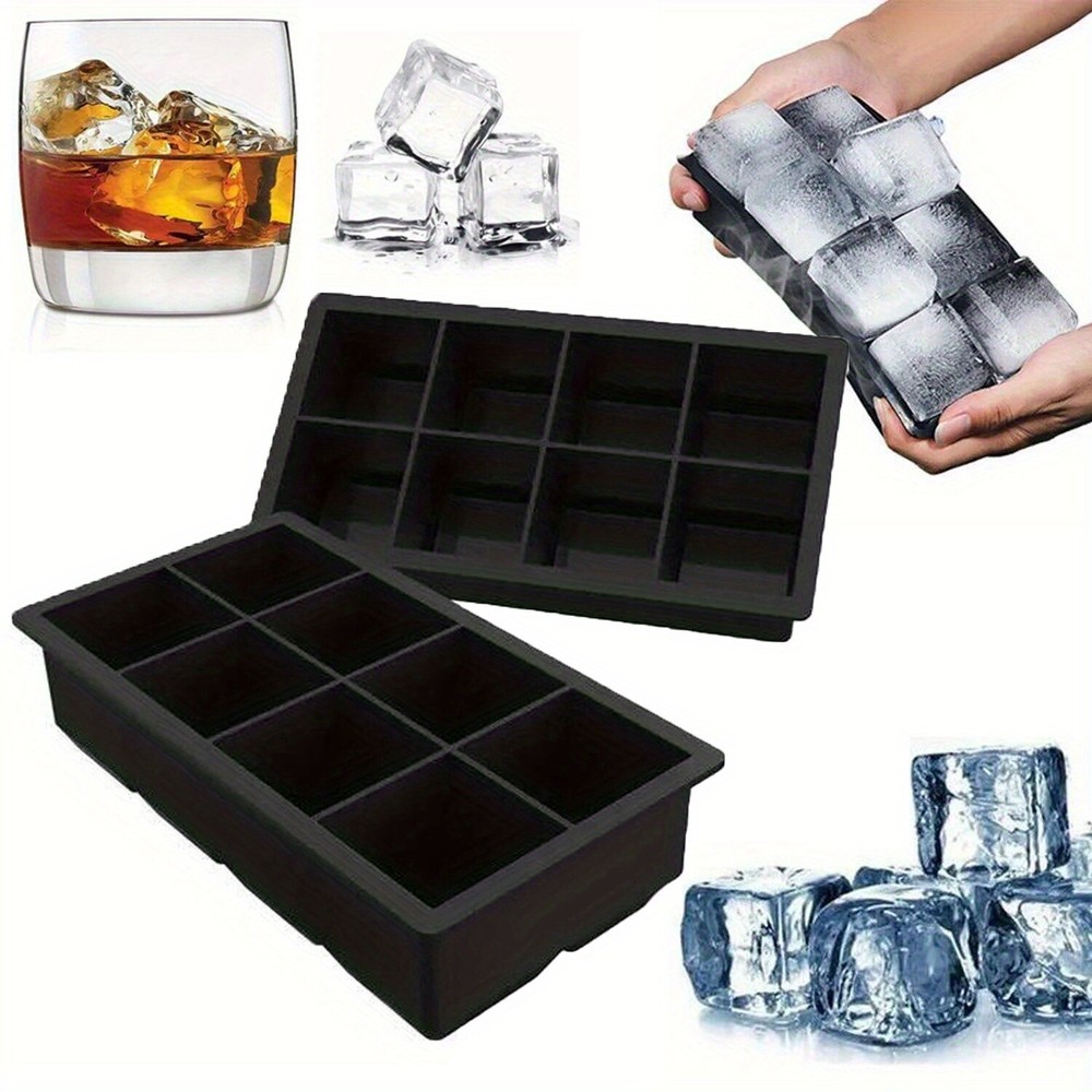 2 Pack Large Silicone Ice Cube Trays Square Ice Cube Molds for Whiskey 16 cubes