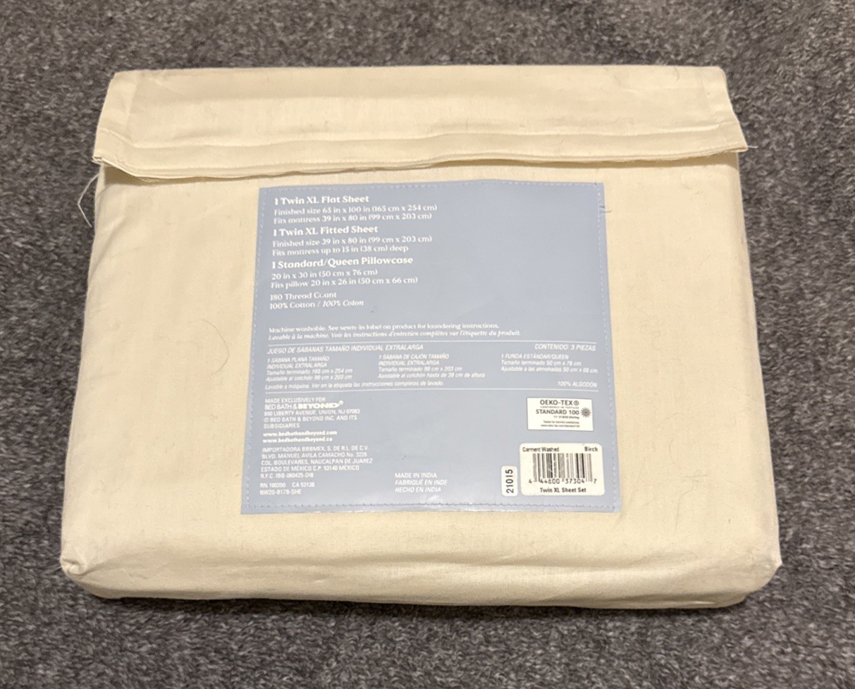 Nestwell Cool & Crisp Washed Cotton Percale Twin XL Sheet Set Cream Beige gallery