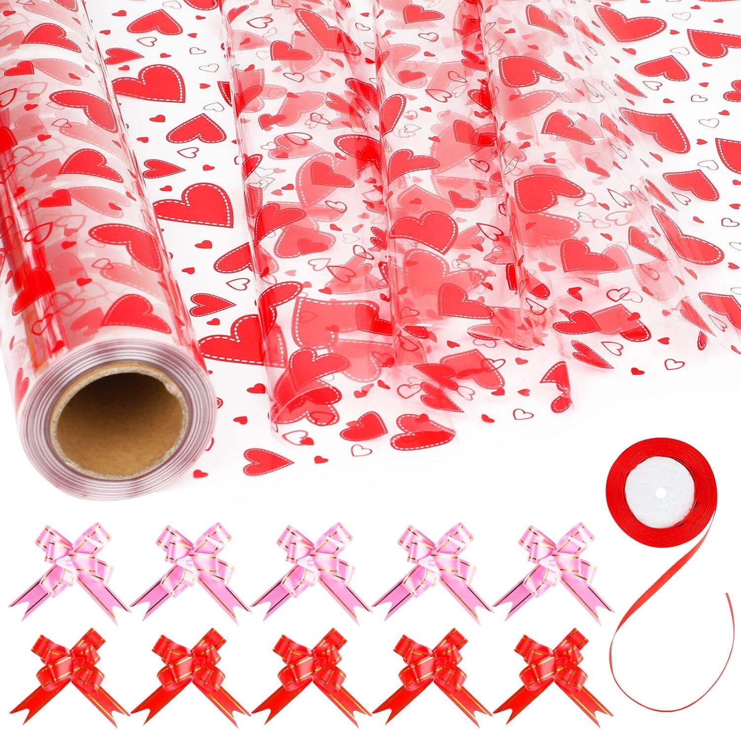 Heart Cellophane Wrap Roll32in x 98ft Valentine's Day Clear Cellophane Gift B... gallery