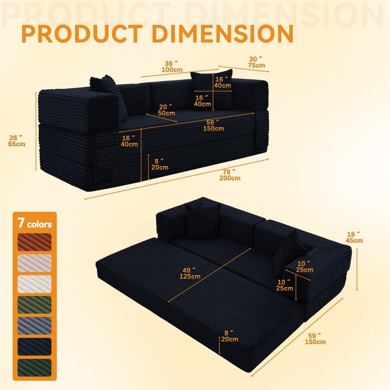 Convertible Sleeper Sofa Bed,Floor Folding Mattress Pull Out Bed for Living Room gallery