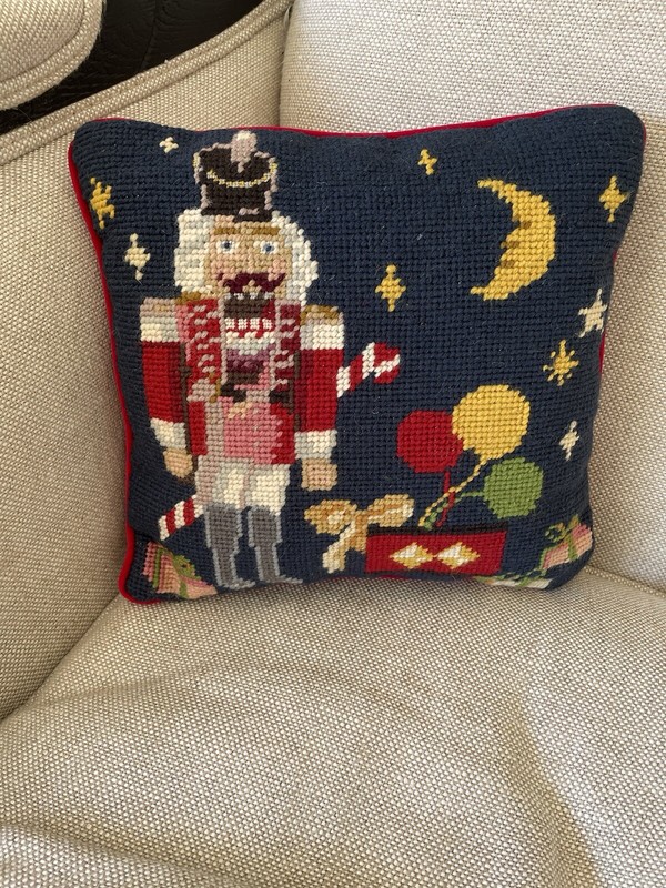 VTG Handcrafted Needlepoint Nut Cracker Soldier Gifts Christmas Accent Pillow Sq gallery