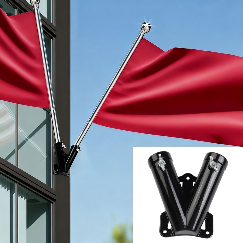 V Shape Flag Pole Bracket Holder Dual Slots for Two Flags Display gallery