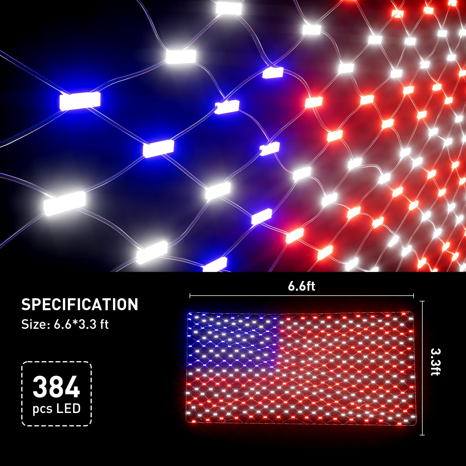 384 LED American Flag Net Lights for Outdoors, 6.6 FT x 3.3 FT Light Up gallery