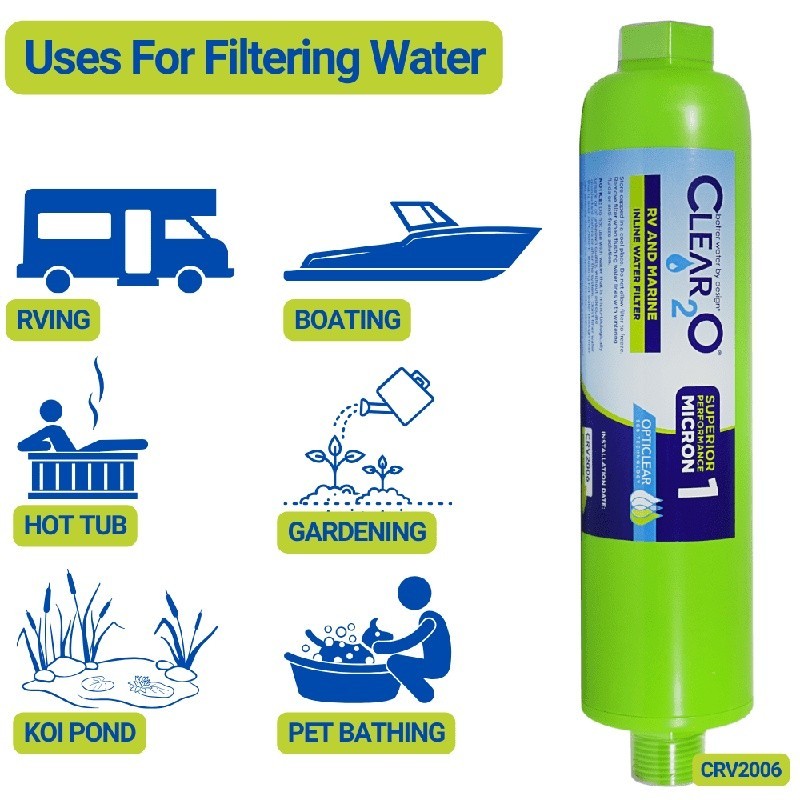 Inline Water Filter 1 Micron Carbon Block RV Marine Reduced Contaminants Odor gallery