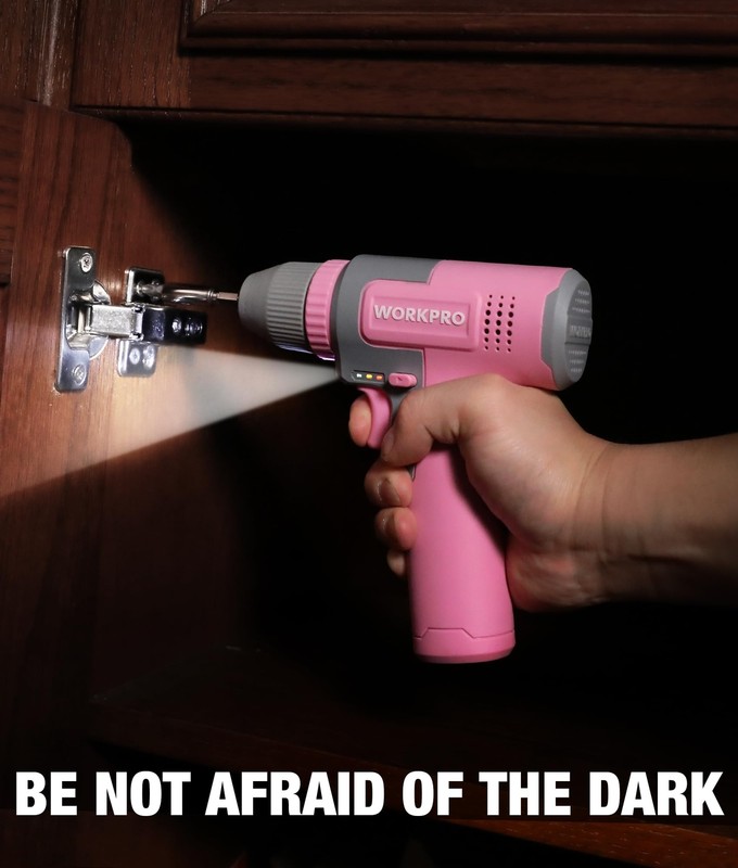 WORKPRO Pink Cordless 8V Electric Drill Driver Set 3/8'' Keyless Chuck 15pcs Bit gallery