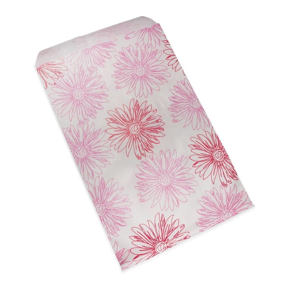 Pink Flower Pattern on White Decorative Bags for Cookies, Candy and Gifts