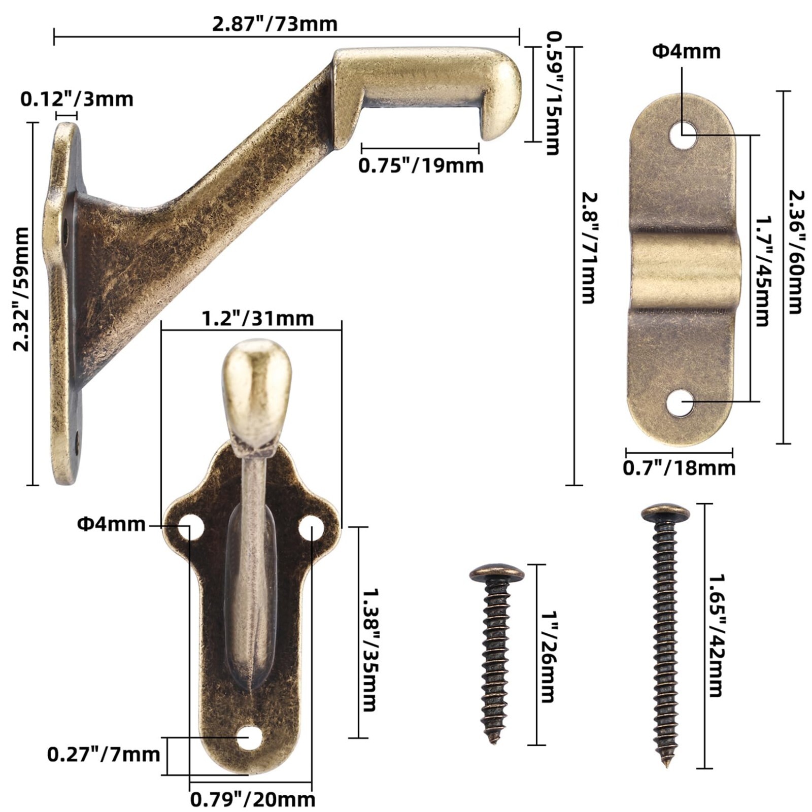 RealPlus Handrail Stair Brackets 5pcs Heavy Duty Hand Rail Bracket with Screws gallery