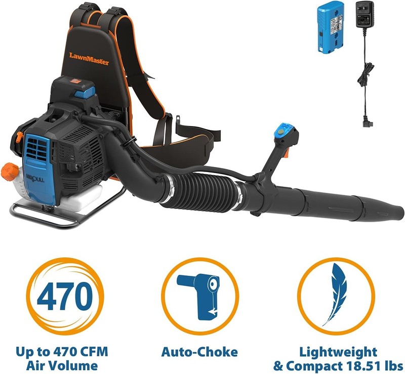 LawnMaster NPTBL31AB Gas Backpack Leaf Blower 31cc Electric Start 470CFM 175MPH gallery