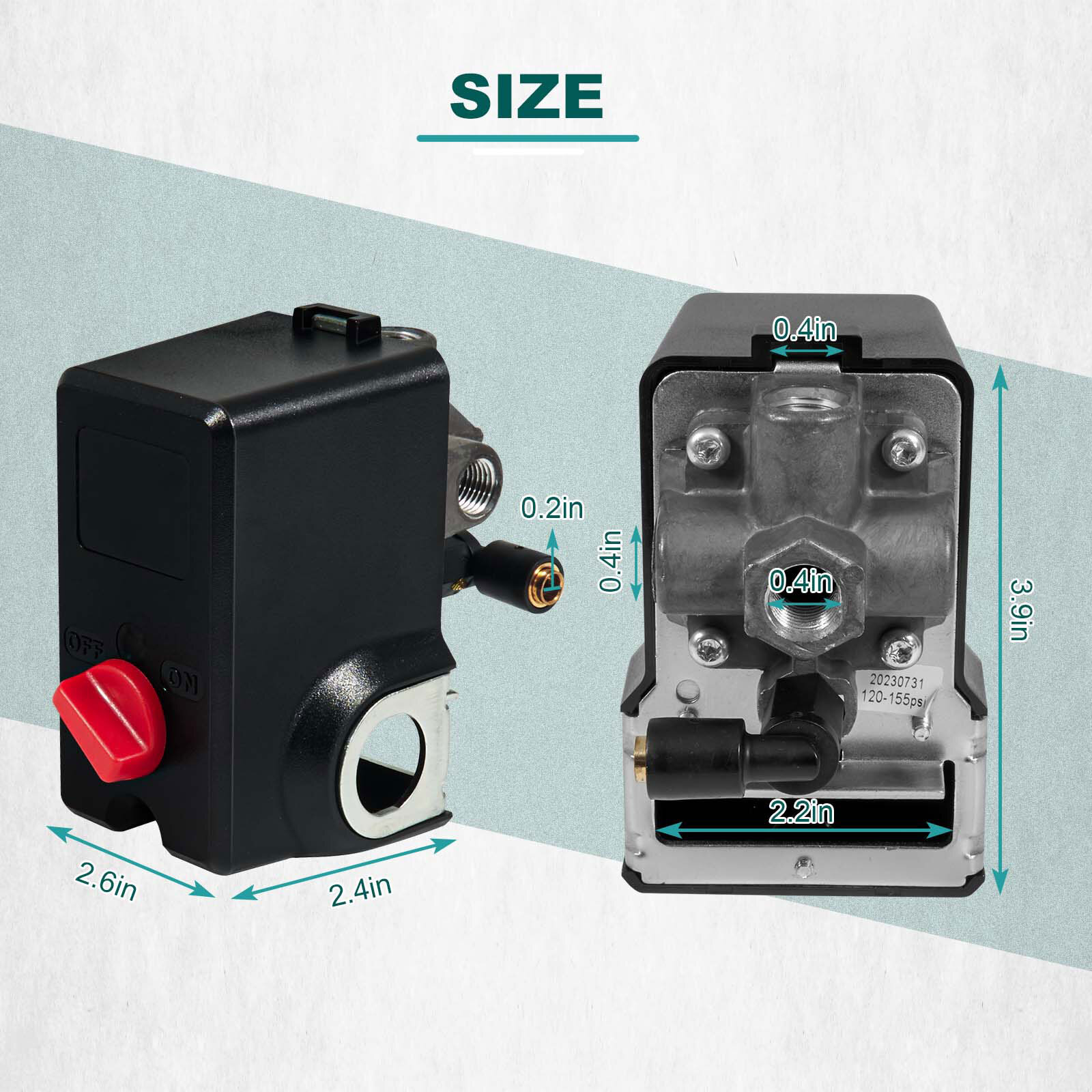 Pressure Switch For Condor MDR 11/11 EA 26 AMPS 120/240 Volts 120-155 PSI 4 Port gallery