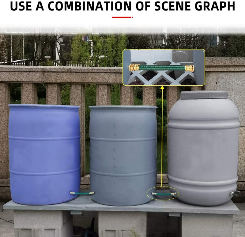 WADEO Rain Barrel Connector Kit Linking Kit with Two 12 Inch Hoses & 4 Fittings gallery