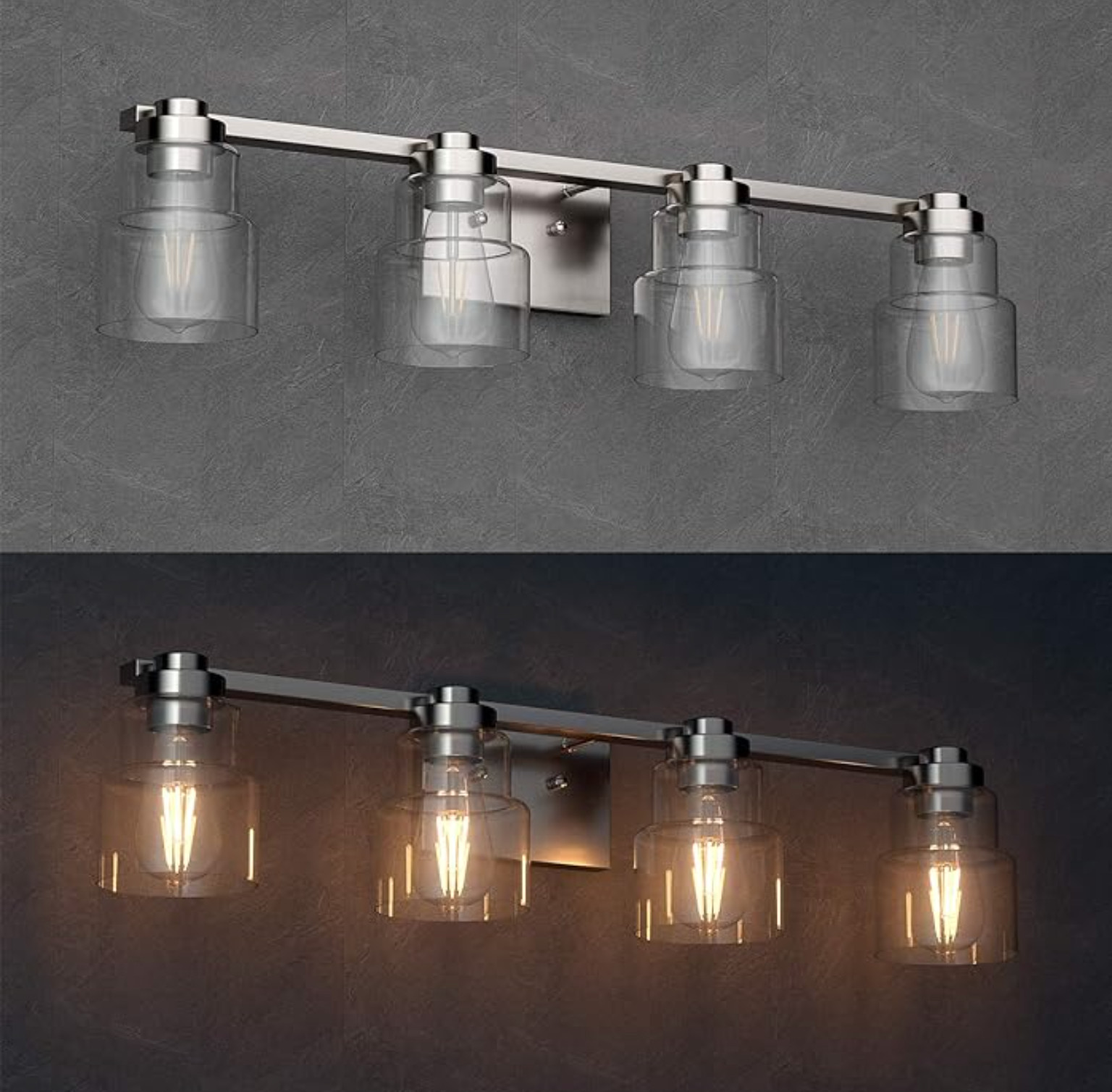 VELLA 4 Light Bathroom Vanity Lights, Silver, Install Facing Up or Down, 33"W gallery