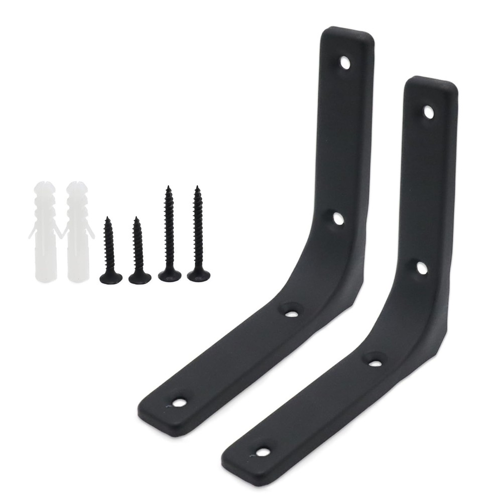2 Pack Wall Shelf Support Bracket, 4 Inch Black L Corner Wall Mount Brackets ...