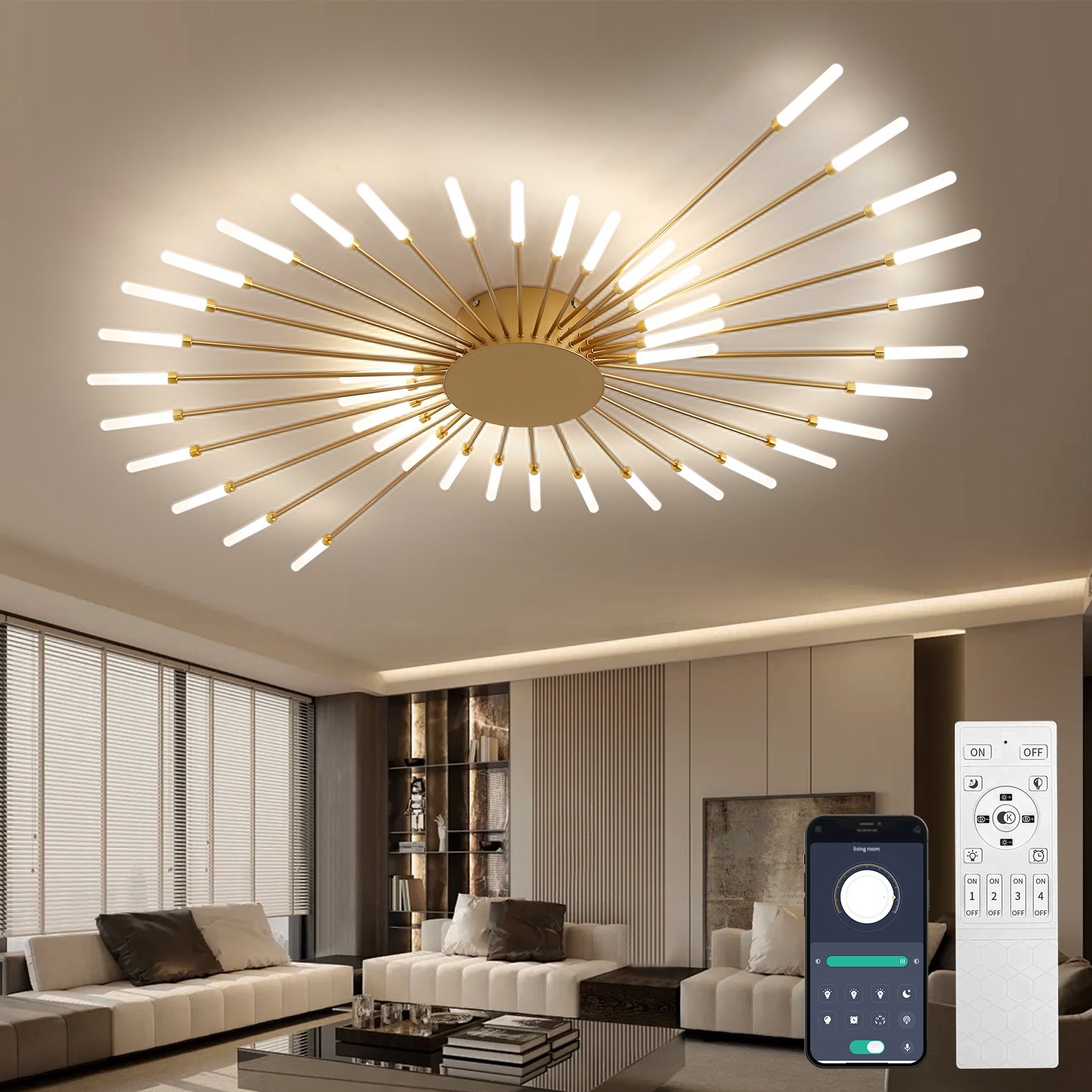 42-Light Fireworks Ceiling Light LED Flush Mount App Remote Dimmable Modern gallery