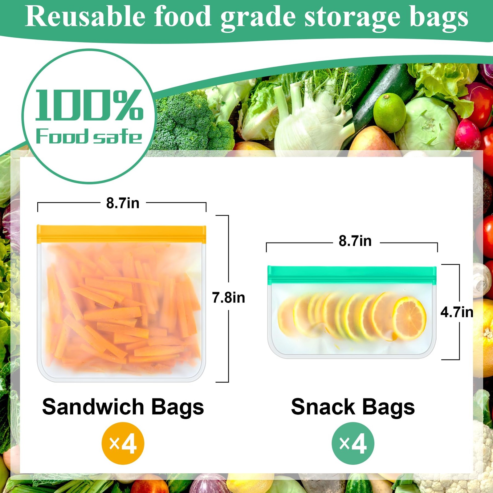 Silicone Bags Reusable Storage Freezer Bags Silicone Ziplock Bags 4 Reusable San gallery
