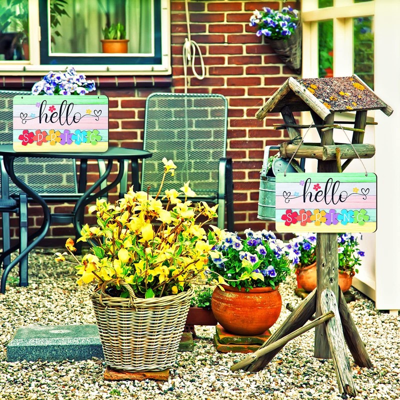 Hello Fall Winter Spring Summer Sign Rustic Wood Decor Farmhouse Wall Hanging gallery