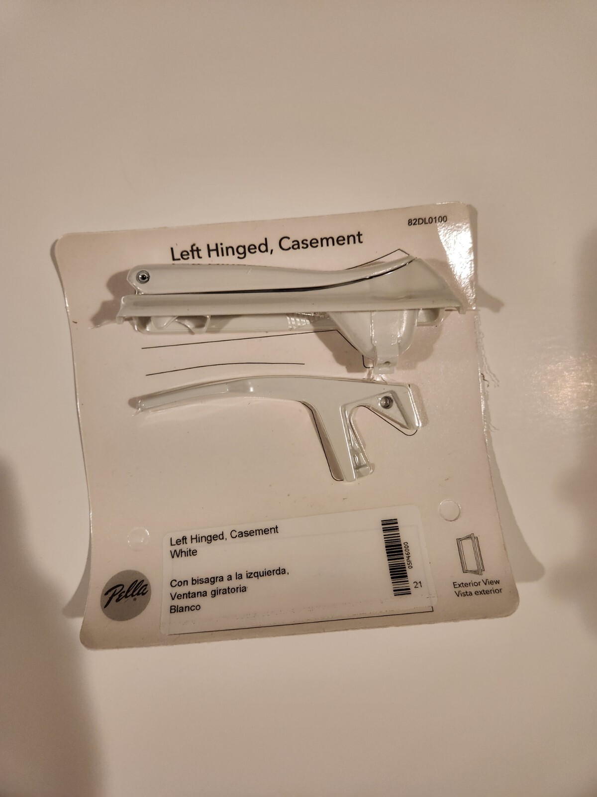 PELLA LEFT HINGE WHITE CASEMENT HARDWARE WITH NEW STYLE LOCK LEVER gallery