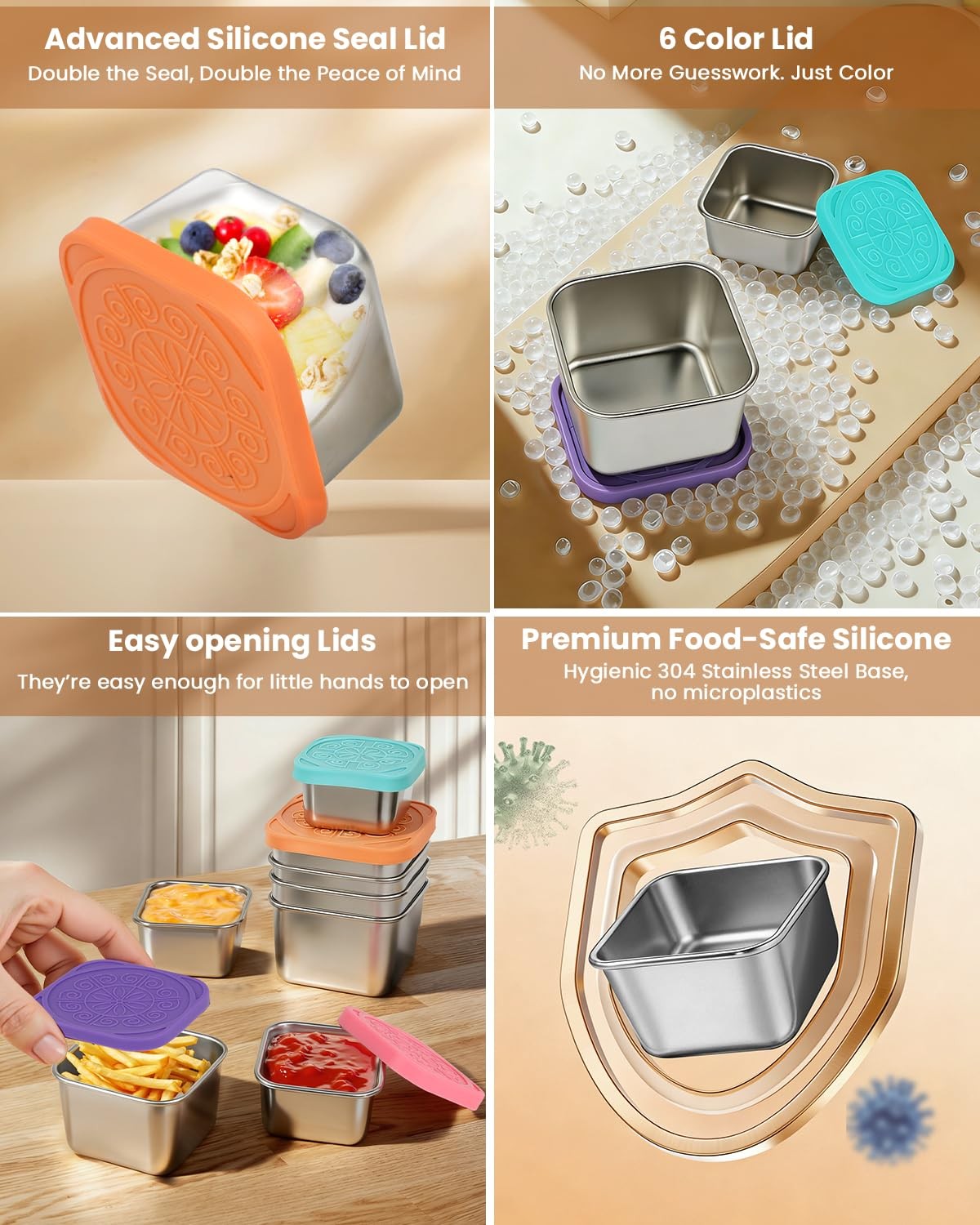 12Pack Small Stainless Steel Snack Containers with Lids, 6oz & 2oz Reusable L... gallery