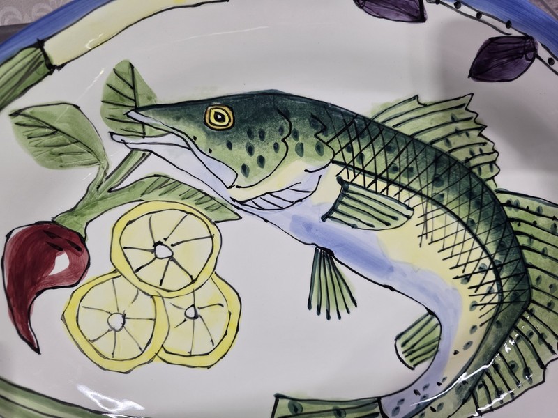 Large Serving Platter Handcrafted Fish Ceramic Tika Lotus Seafood Lemon Pasta gallery