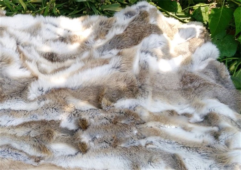 100% Real Rabbit Fur Throw Patchwork Blanket Natural Pelt Carpet Warm Bedspread gallery