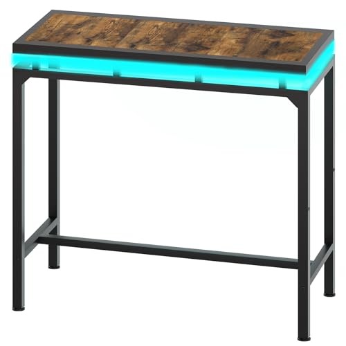 Rustic Brown + Black LED Bar Table with LED Lights - Counter Height Bar Table gallery