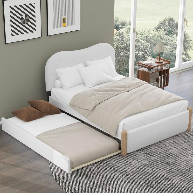 Full Size Upholstered Platform Bed with Wood Supporting Feet&Twin Size Trundle gallery