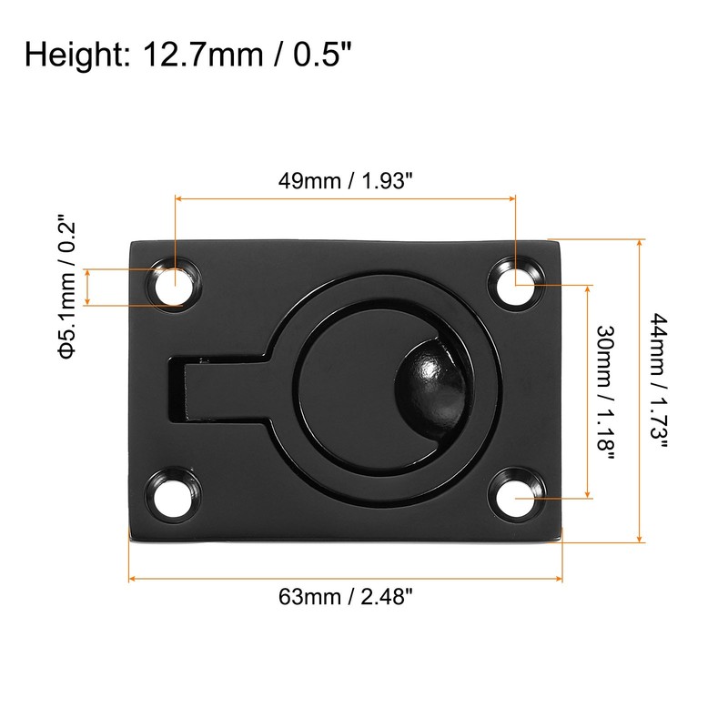 2Pcs Flush Ring Pull 2.48"x1.73" Square Recessed Door Pull with Screws Black gallery