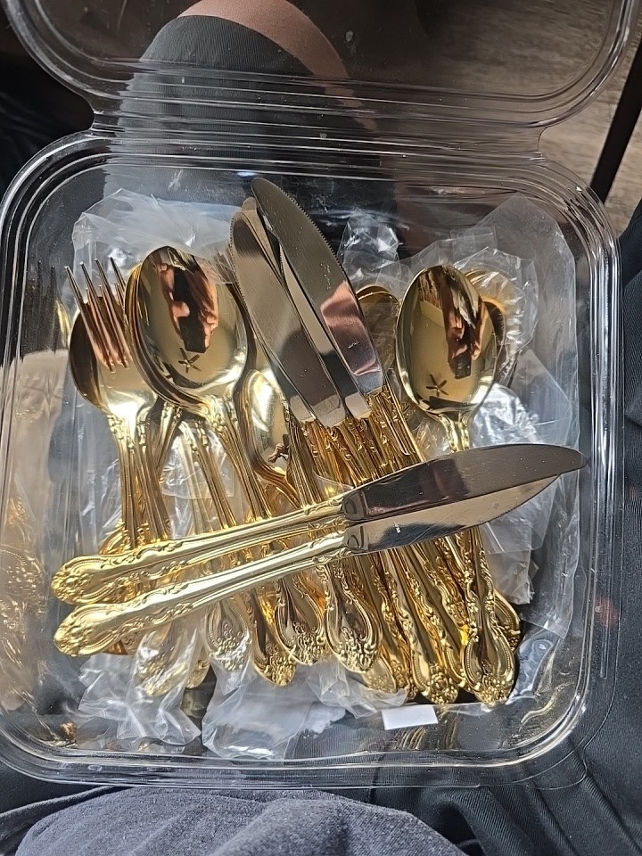 Gold Plated Flatware Set 40pc Baroque Floral Japan Dinner Forks Spoons Knives gallery