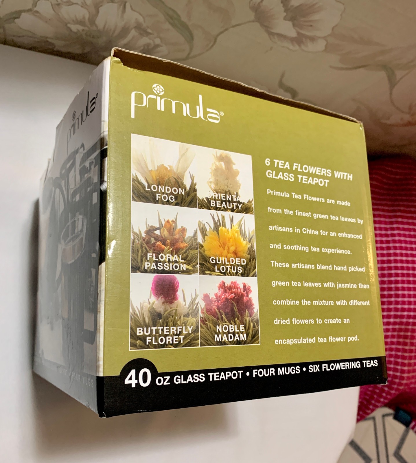 Primula Half Moon 40oz Teapot Set w 4 Mugs, Removable Filter and 6 Tea Flowers gallery