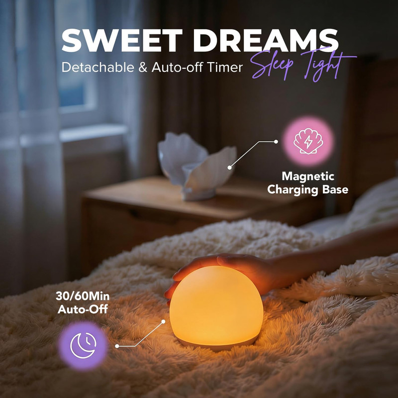 Shell Bedside Table Lamp with Wireless Charger - Stepless Dimmable Nightstand Li gallery