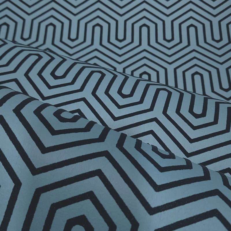 Navy blue teal felt flocking Geometric velvet Labyrinth flocked wallpaper GM7502 gallery