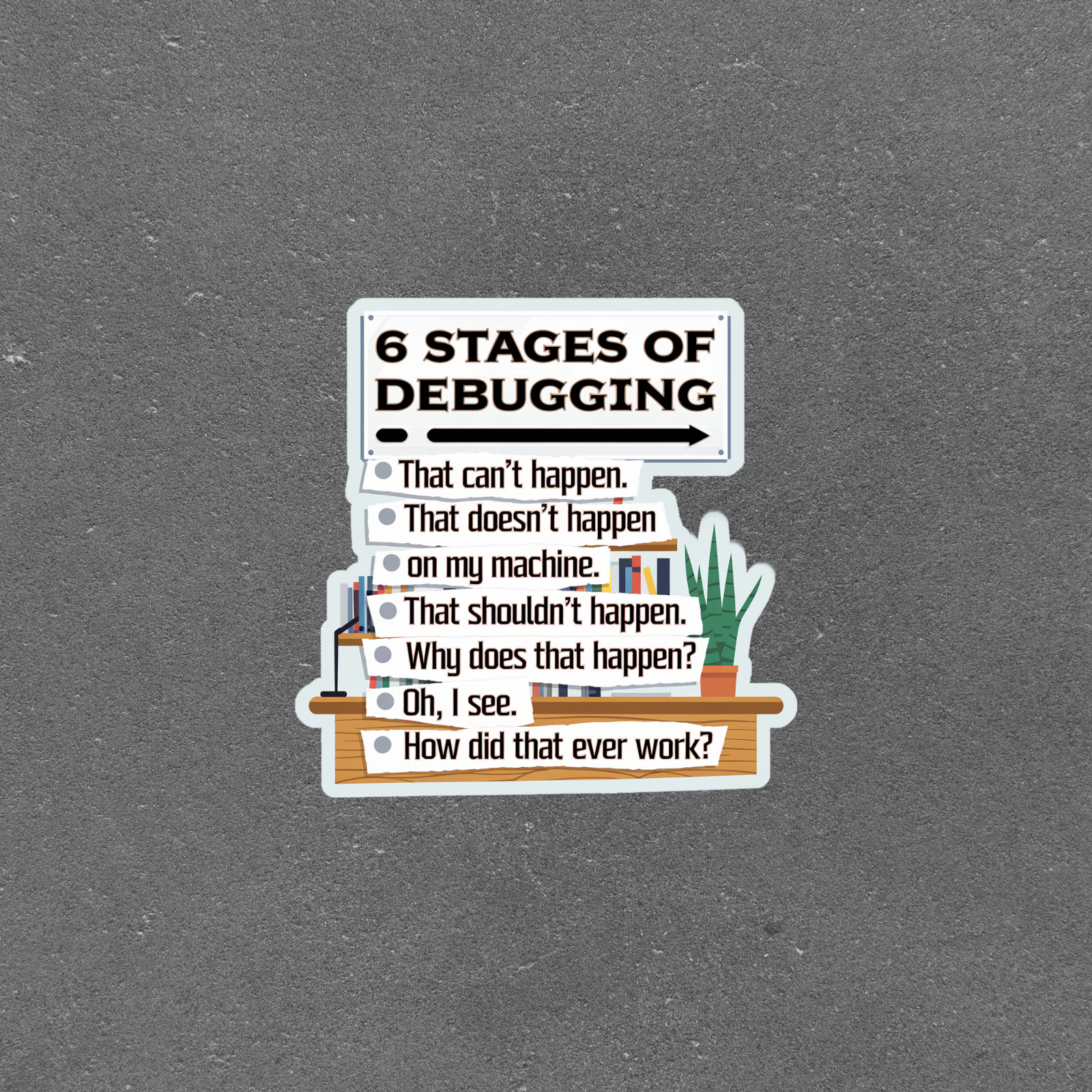 6 Stages of Debugging Programming Sticker for Developers #5100 gallery