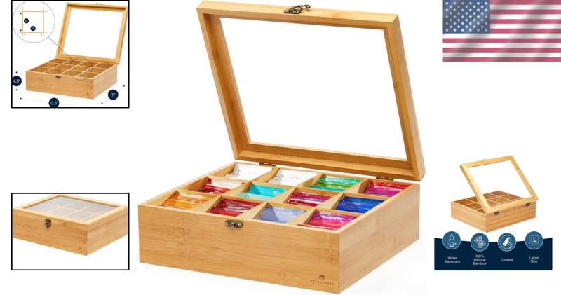 Bamboo Tea Storage Box with Acrylic Window, 12 Compartments gallery