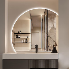 40″ LED Half Moon Mirror – Backlit, Anti-Fog, Frameless for Bathroom & Entryway