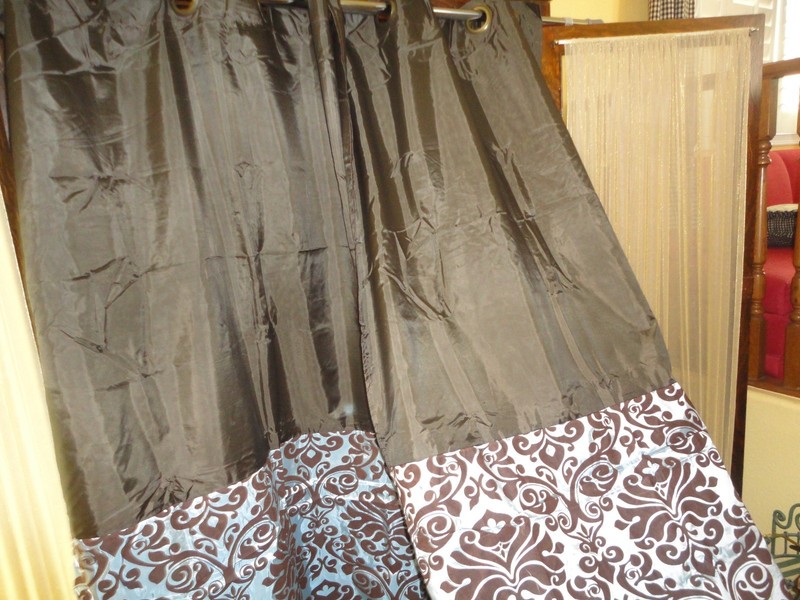 LAVISH HOME BROWN & BLUE SCROLL (PAIR) GROMMET WINDOW PANELS 40 X 84 gallery