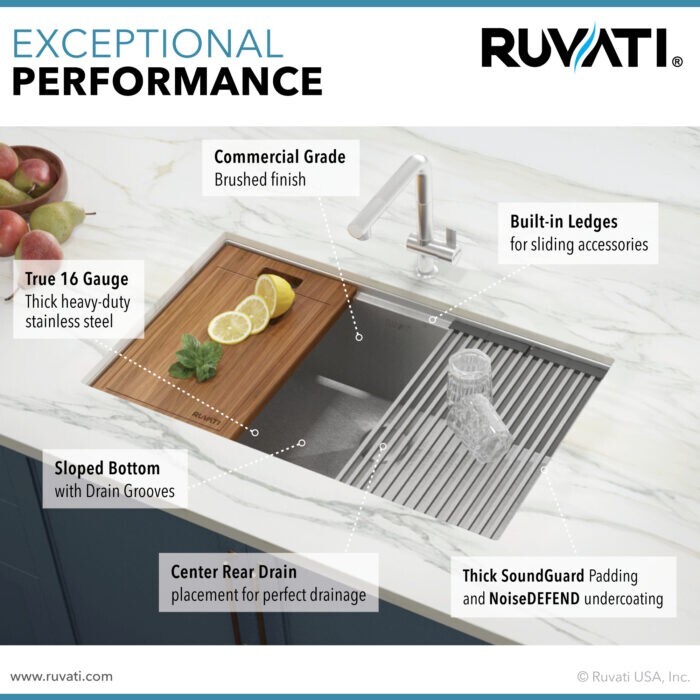 Ruvati 32-inch Workstation Undermount Single Bowl Kitchen Sink - RVH8301 gallery
