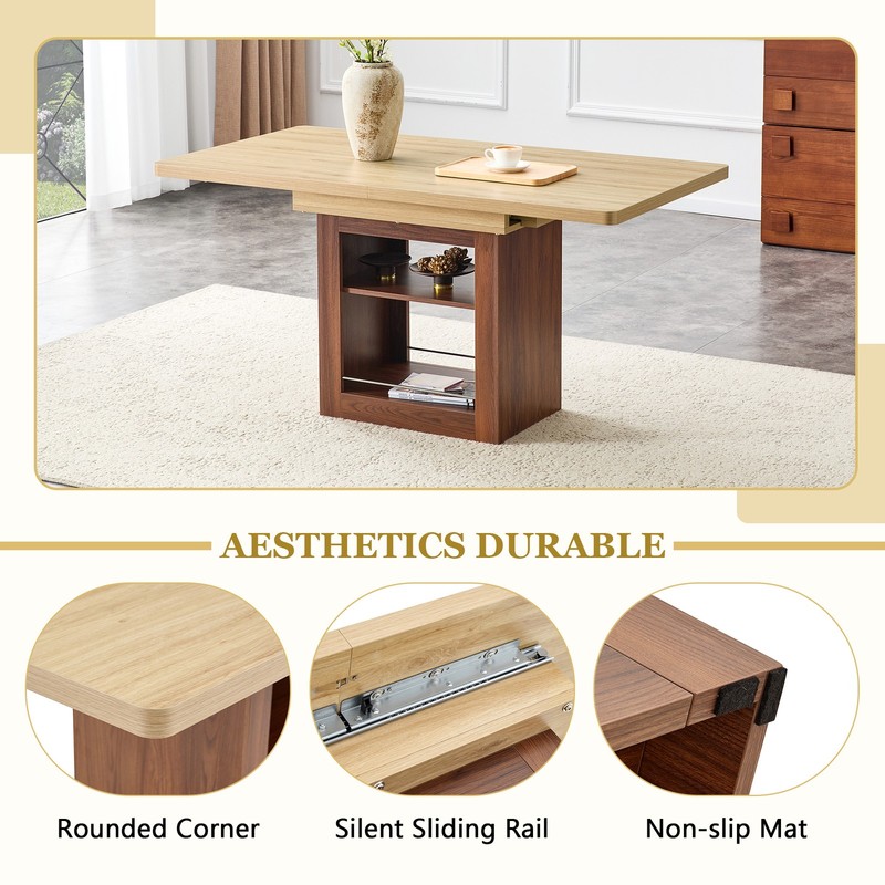 Expandable Dining Table w/storage space,59" to 71" kitchen Dining Table Walnut gallery