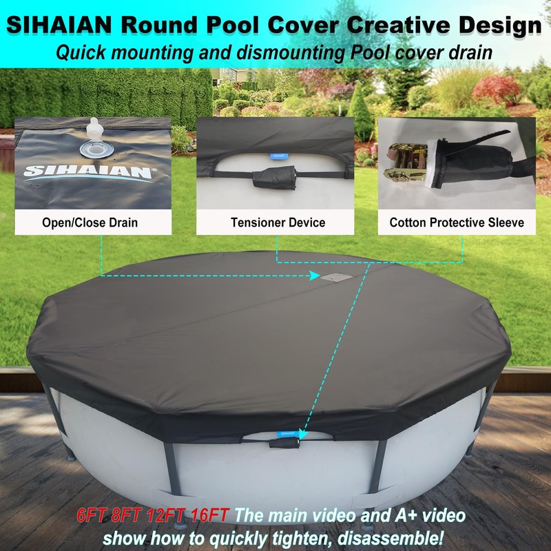 22 Ft Round Automatic Drain Pool Cover UV Protection Above Ground gallery