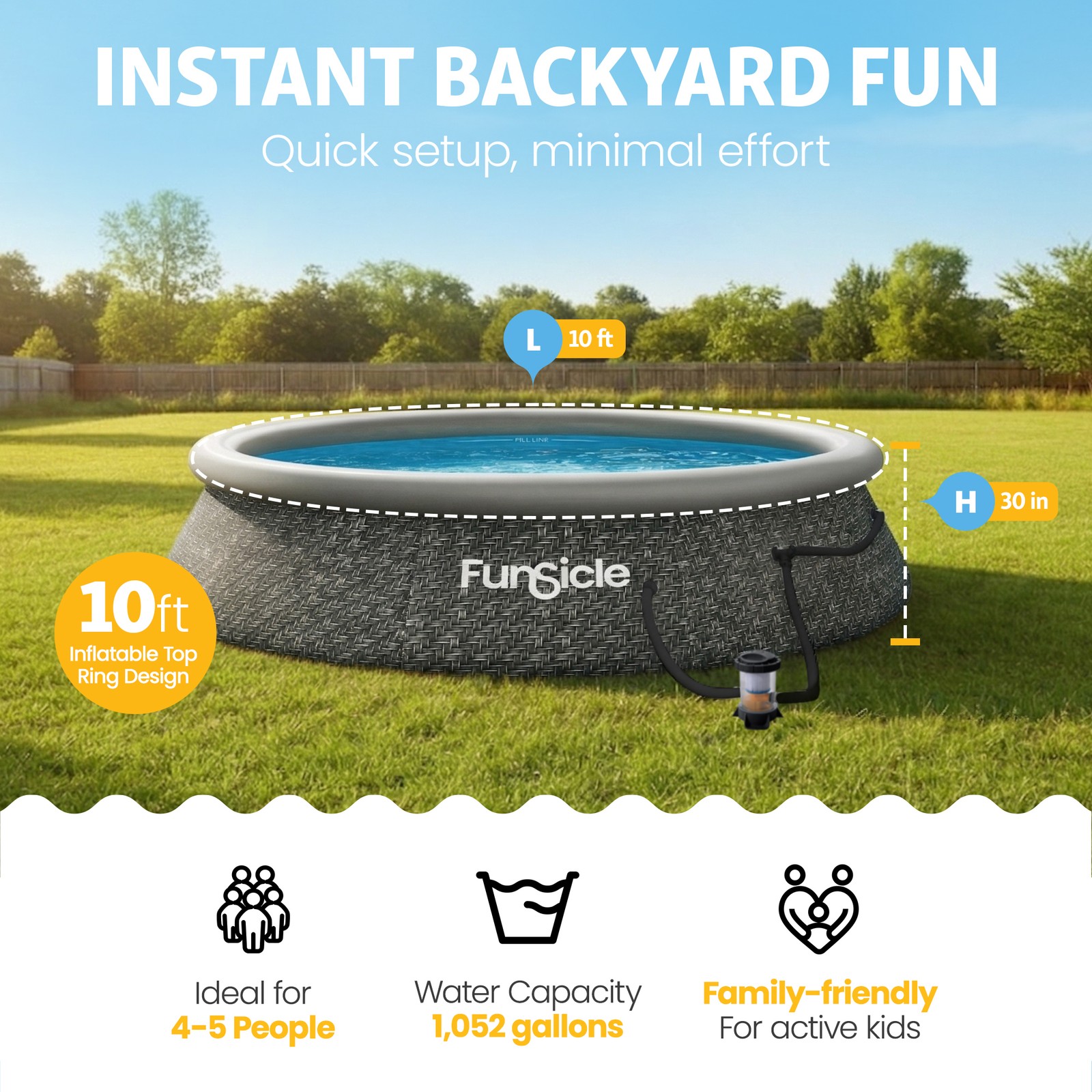 Funsicle 10' x 30" QuickSet Ring Top Above Ground Swimming Pool Dark Herringbone gallery