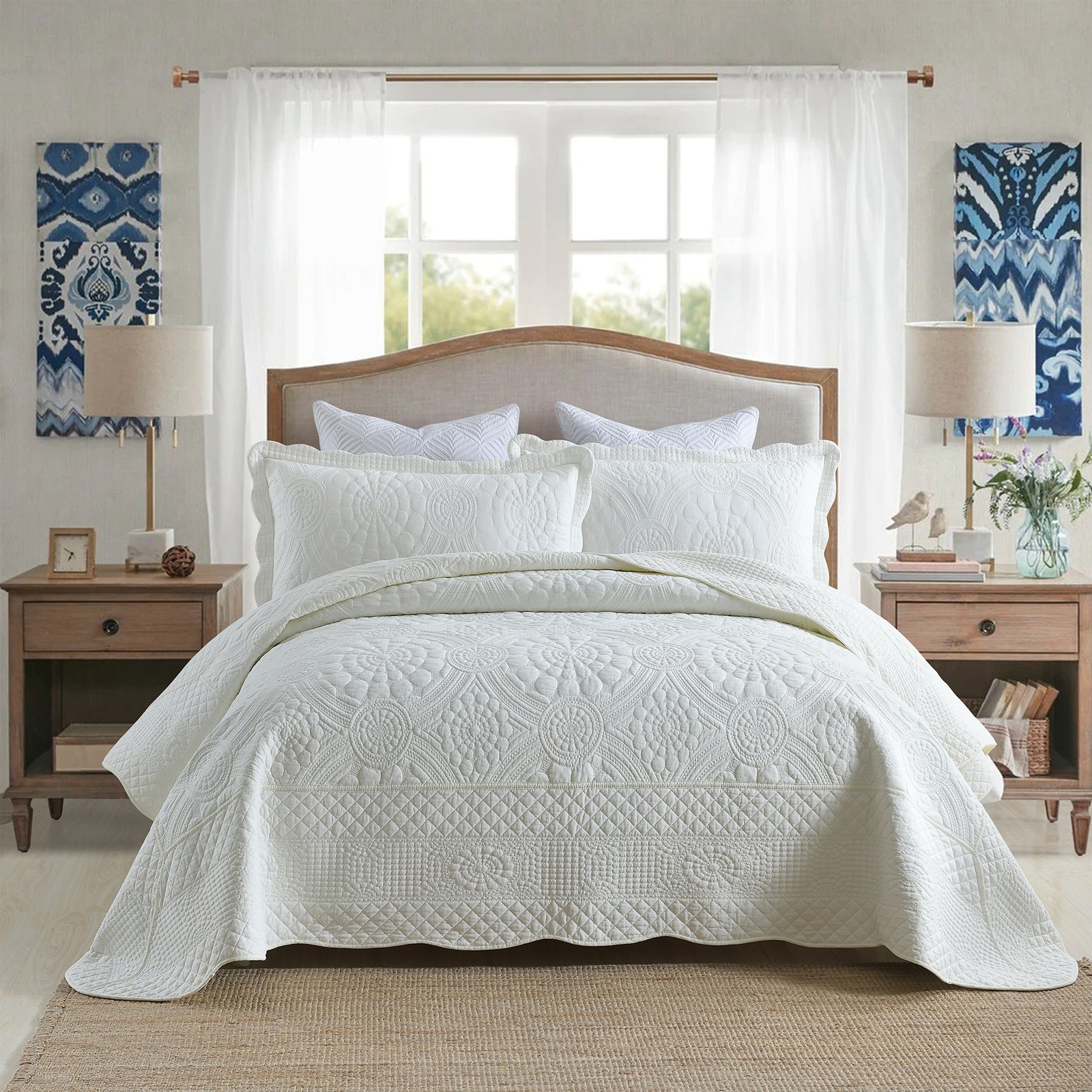 3PCS Cotton Oversized Bedspread Set Coverlet Set Lightweight Quilt Set gallery