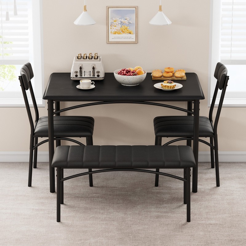 Dining Table Set for 4, Wood Kitchen Table with Upholstered Chairs and Bench gallery