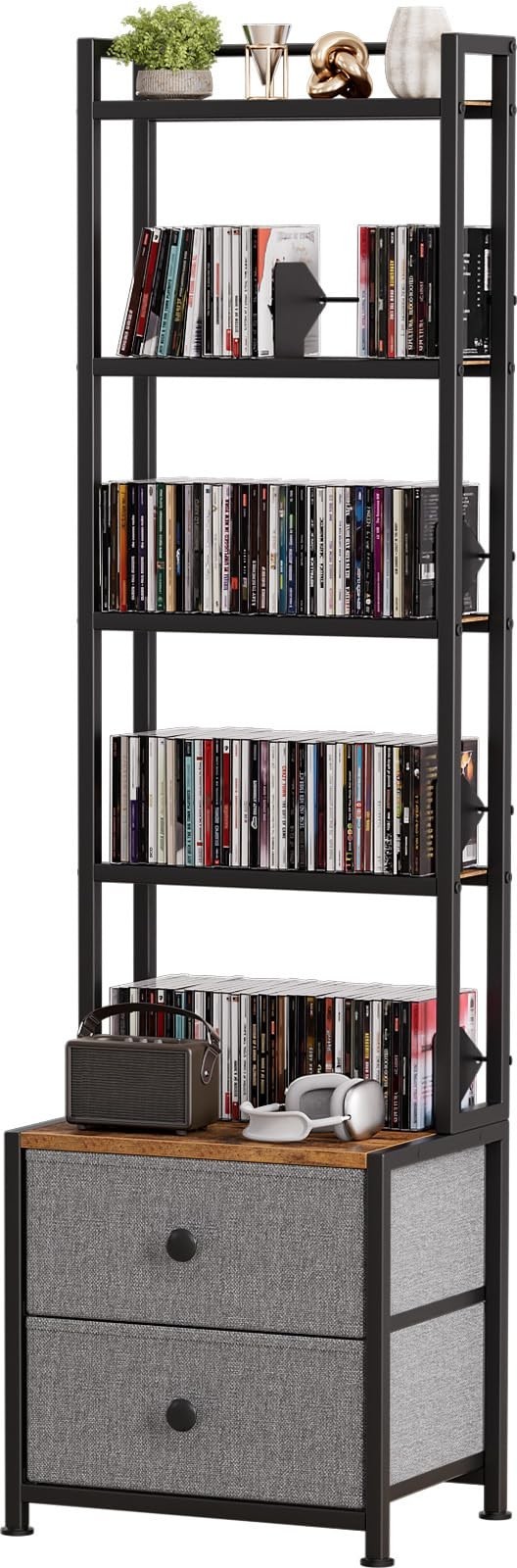 5-Tier CD/DVD Storage Rack with Drawer, Adjustable Media Organizer Shelf for Boo gallery