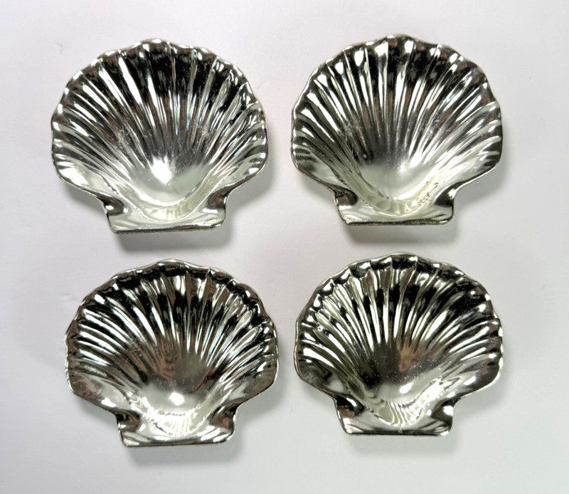 Shell Shape Dish Silver Tone Metal Candy Trinket Butter Teabag Holder VTG Set/8 gallery
