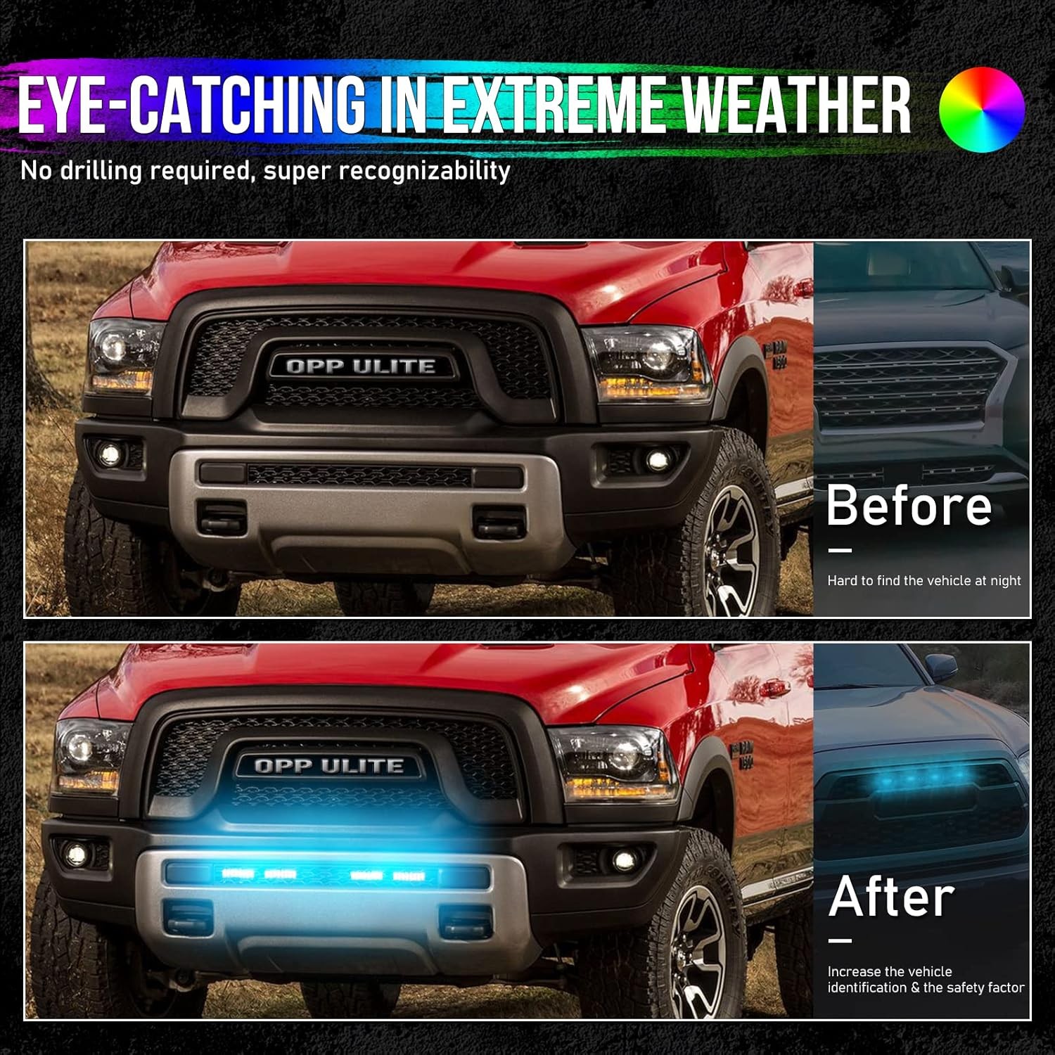 LED Grille Lights for Trucks - RGB Color - 4 Pods Front Grill Light - gallery
