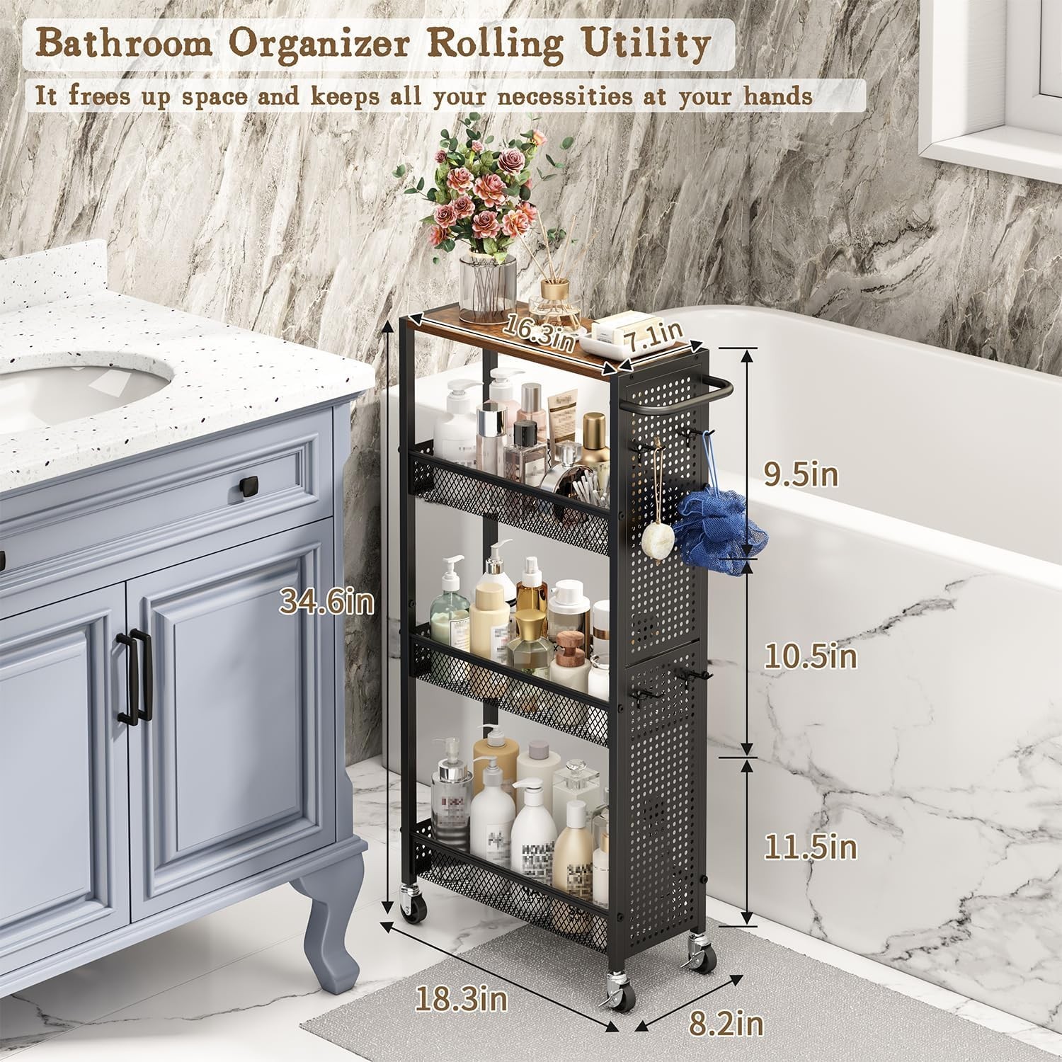 Utility Slim Storage Cart 4 Tier Small Rolling Kitchen Laundry Room Organization gallery