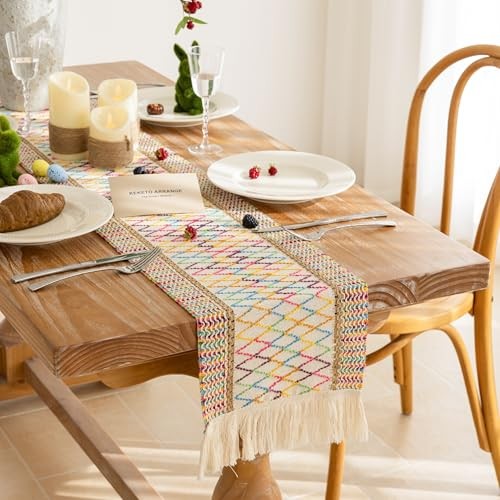 Boho Table Runner for Easter Decorations 12x48 Inches Farmhouse 48"L Colorful gallery