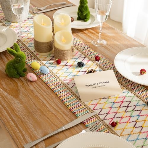 Boho Table Runner for Easter Decorations 12x48 Inches Farmhouse 48"L Colorful gallery
