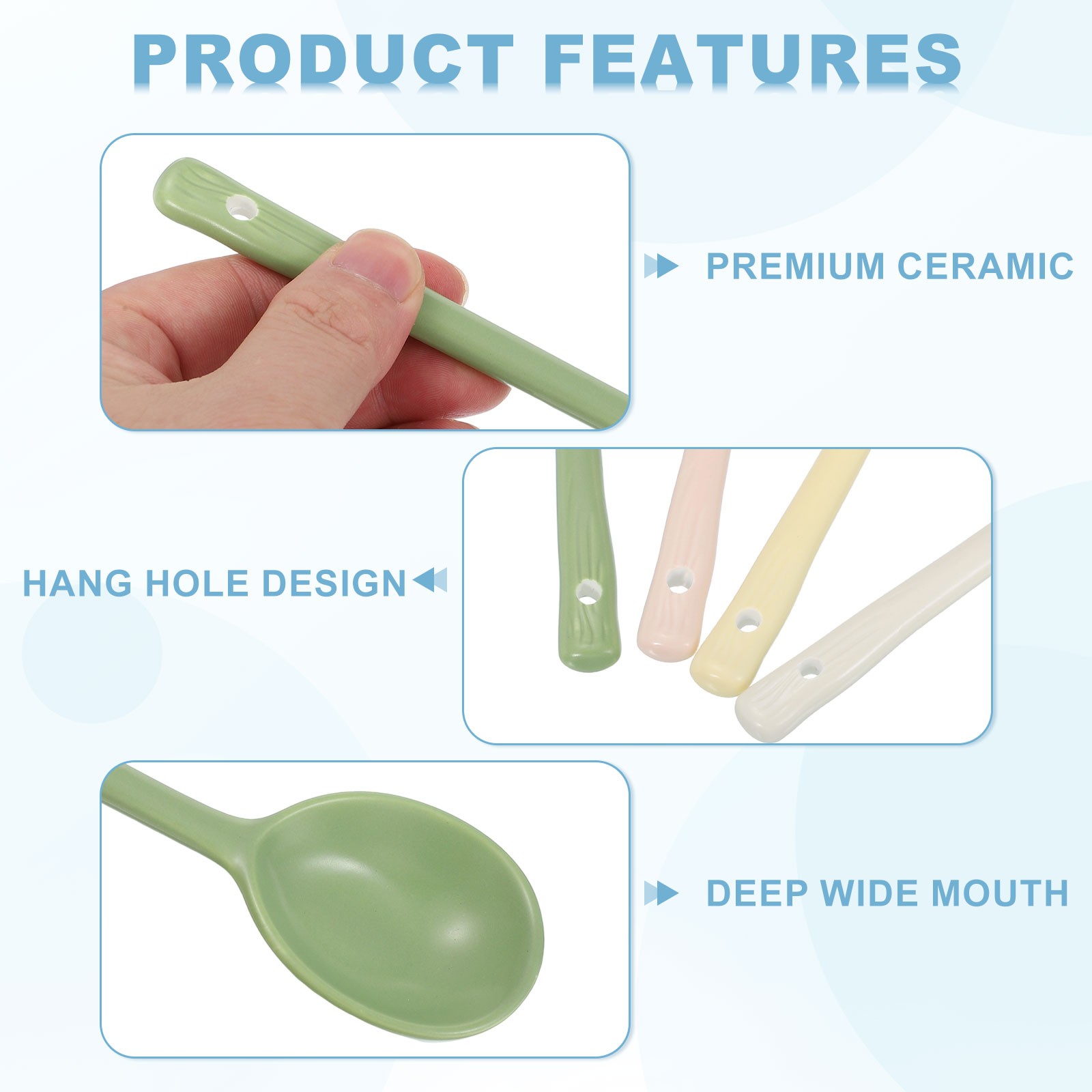 1 Set Ceramic Soup Spoons Dinner Serving Spoon Yellow/Green/White/Pink gallery